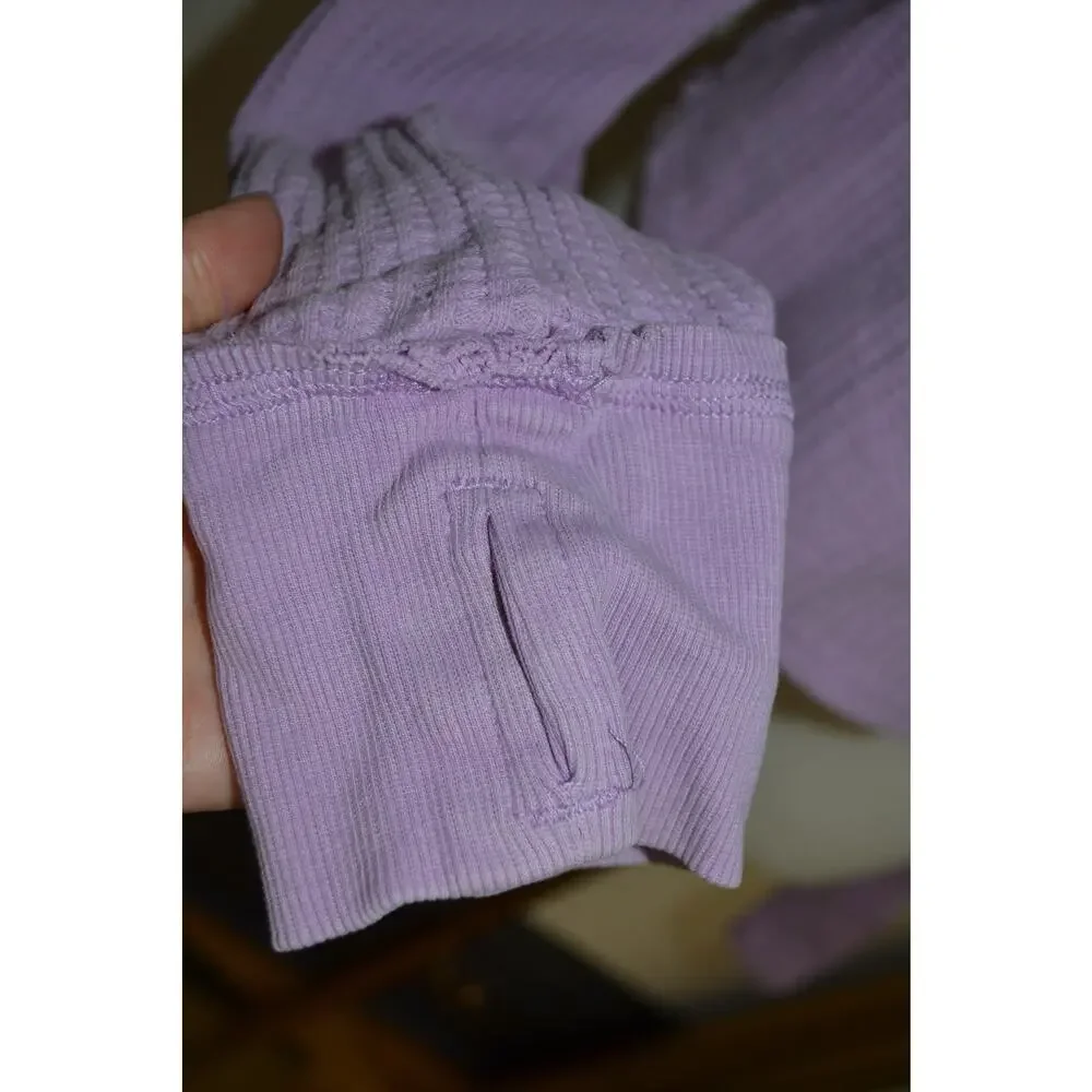 Free People We The Free Lilac Waffle Knit Long Sleeve Top Size L
